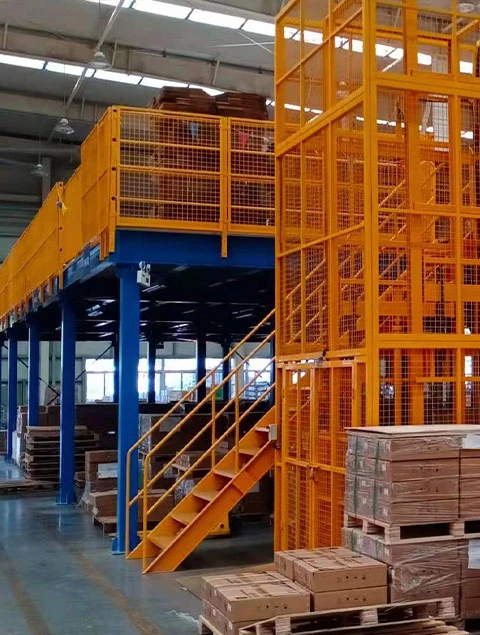 Multi-tier steel mezzanine racking platform