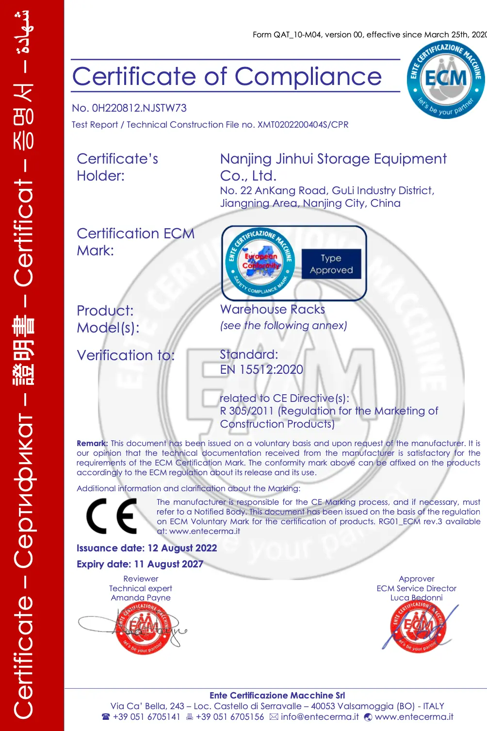 CE Mark Product Conformity Certificate