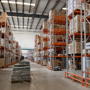 Heavy Duty Pallet Rack Back to Back Double Entry Row with Safety Guardrails for E-commerce Fulfillment Center Storage