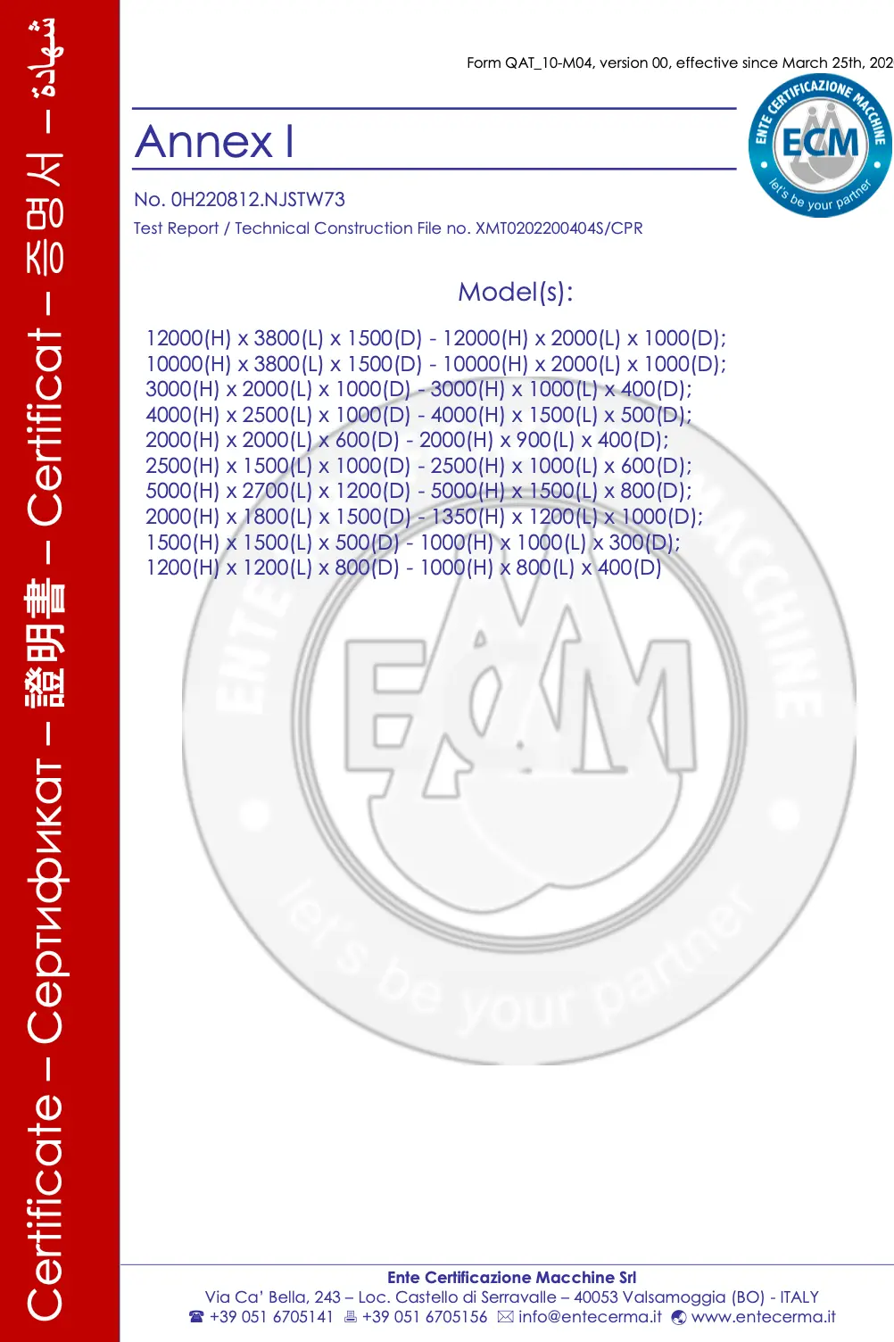 CE Structural Racking Compliance Certificate - PrimeBay